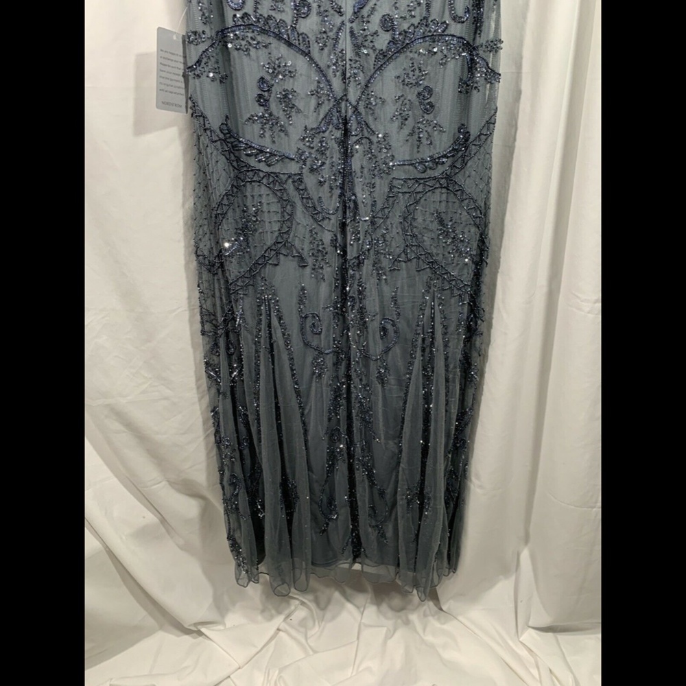 NEW Pisarro Nights Embellished Mesh Gown in‎ Steel [SZ 12 ] - Picture 9 of 11